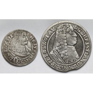 Śląsk, Chrystian Wołowski, 3 krajcary 1668 i 15 krajcarów 1664, Brzeg - zestaw (2szt)