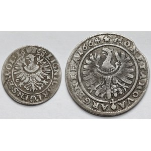 Śląsk, Chrystian Wołowski, 3 krajcary 1668 i 15 krajcarów 1664, Brzeg - zestaw (2szt)