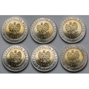 5 złotych 2014, 25 lat Wolności - zestaw (6szt)