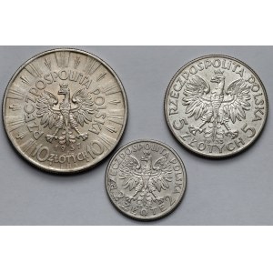 2-10 złotych 1933-1937 Piłsudski i Głowa Kobiety - zestaw (3szt)