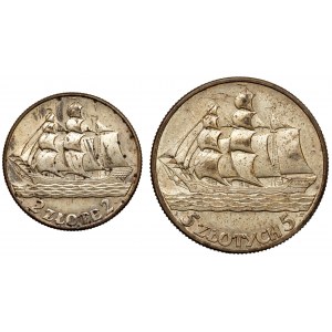 Żaglowiec 2 i 5 złotych 1936 - zestaw (2szt)