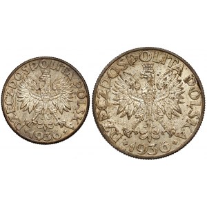 Żaglowiec 2 i 5 złotych 1936 - zestaw (2szt)