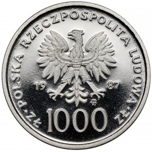 Próba NIKIEL 1.000 złotych 1987 - Jan Paweł II - z krzyżem