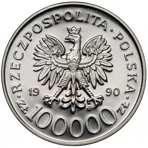 Próba NIKIEL 100.000 złotych 1990 Solidarność (gruba)