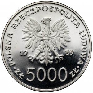 Próba NIKIEL 5.000 złotych 1989 Jan Paweł II - na kratce