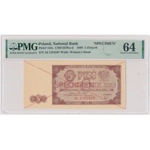 5 złotych 1948 - SPECIMEN - AL 1234567