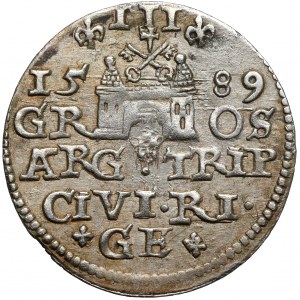 Zygmunt III Waza, Trojak Ryga 1589 - lilijki przy nominale