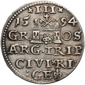 Zygmunt III Waza, Trojak Ryga 1594 - z lilią - zdobione