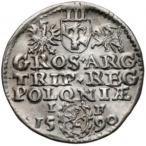 Zygmunt III Waza, Trojak Olkusz 1590 - Lewart w ozdobnej