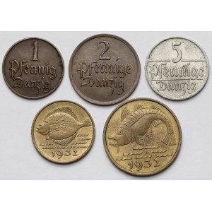 Gdańsk, 1-10 fenigów 1923-1932 - zestaw (5szt)
