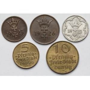 Gdańsk, 1-10 fenigów 1923-1932 - zestaw (5szt)