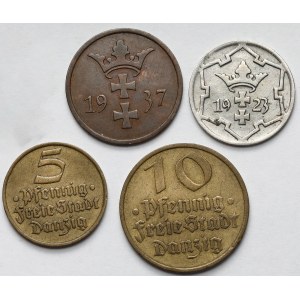 Gdańsk, 2-10 fenigów 1923-1937 - zestaw (4szt)