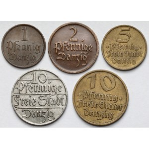 Gdańsk, 1-10 fenigów 1923-1937 - zestaw (5szt)