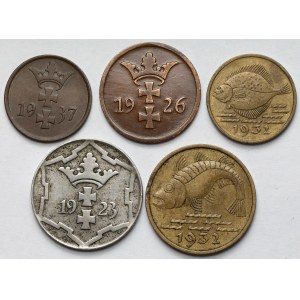 Gdańsk, 1-10 fenigów 1923-1937 - zestaw (5szt)