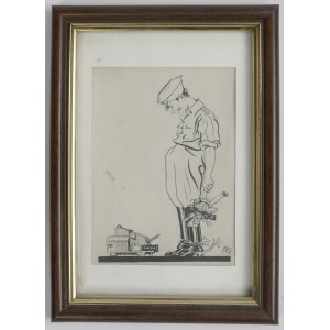 II RP, Edward Głowacki, Karykatura (?) 1921 - Pociąg Pancerny Śmiały