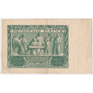 50 złotych 1936 Dąbrowski - tylko druk rewersu - przycięty