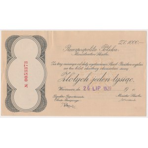 Bilet Skarbowy Ministerstwa Skarbu - 1.000 złotych 1939