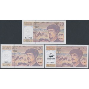 Francja, 20 Francs 1993-1997 w tym z nadrukiem FRANCE 98 (3szt)
