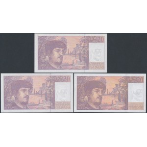 Francja, 20 Francs 1993-1997 w tym z nadrukiem FRANCE 98 (3szt)