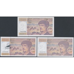 Francja, 20 Francs 1993-1997 w tym z nadrukiem FRANCE 98 (3szt)