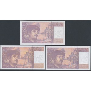 Francja, 20 Francs 1993-1997 w tym z nadrukiem FRANCE 98 (3szt)