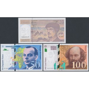 Francja, 20, 50 i 100 Francs 1997 (3szt)