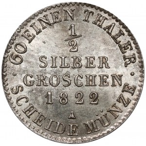 Prusy, Friedrich Wilhelm III, 1/2 grosza srebrnego 1822-A, Berlin