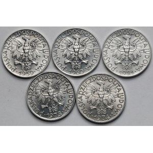 5 złotych 1959-1974 Rybak - w tym rzadki 1971 - zestaw (5szt)