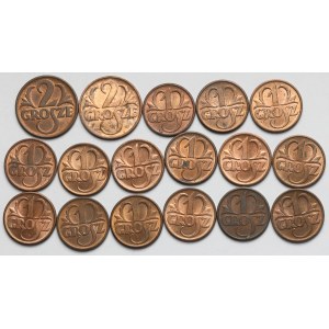 1-2 grosze 1937-1939 - zestaw (17szt)