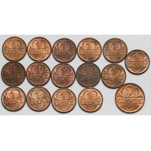 1-2 grosze 1937-1939 - zestaw (16szt)