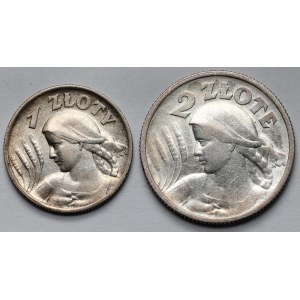 Kobieta i kłosy 1 i 2 złote 1924-1925 - zestaw (2szt)