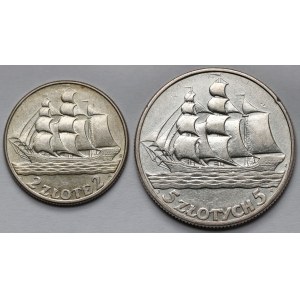 Żaglowiec 2 i 5 złotych 1936 - zestaw (2szt)