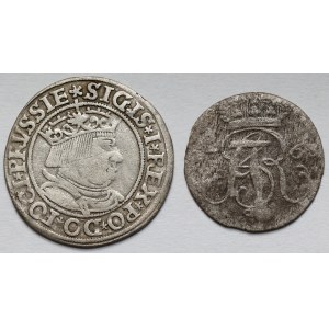 Zygmunt I Stary i August III Sas, Grosz Toruń 1534 i Trojak Gdańsk 1763 - zestaw (2szt)