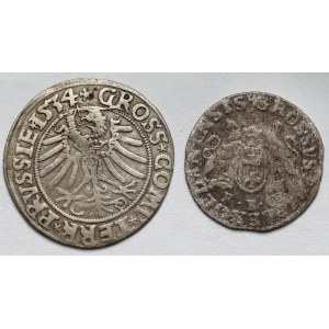 Zygmunt I Stary i August III Sas, Grosz Toruń 1534 i Trojak Gdańsk 1763 - zestaw (2szt)