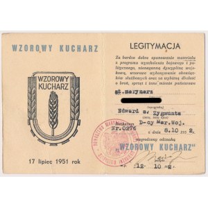 PRL, Legitymacja od odznaki Wzorowy Kucharz