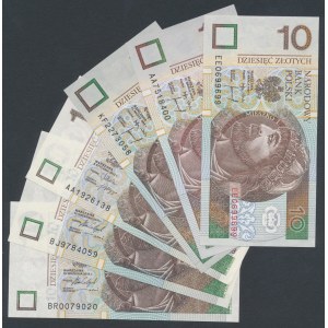 10 zł 1994-2016 - MIX serii w tym 1994 AA (6szt)