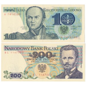 10 zł 1982 A i 200 zł 1979 BL - zestaw (2szt)