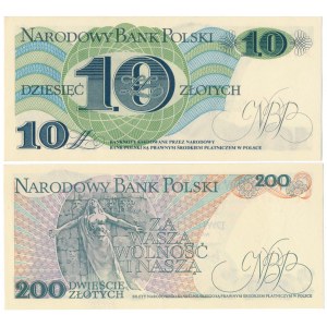 10 zł 1982 A i 200 zł 1979 BL - zestaw (2szt)