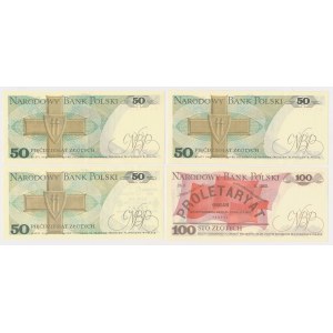 Zestaw 3x 50 i 100 zł 1975-1988 w tym z nadrukiem okolicznościowym (4szt)