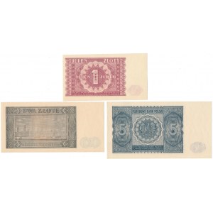 Zestaw 1 i 5 zł 1946 i 2 zł 1948 - BR (3szt)