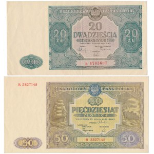Zestaw 20 i 50 złotych 1946 - odmiana z małą literą serii - PIĘKNE (2szt)