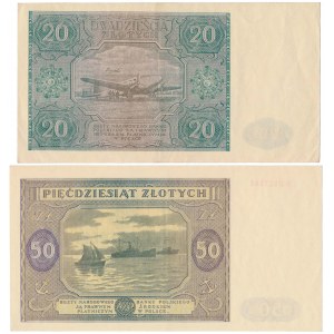 Zestaw 20 i 50 złotych 1946 - odmiana z małą literą serii - PIĘKNE (2szt)