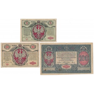 Zestaw 5, 10 i 100 mkp 1916 Generał (3szt)