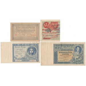 Zestaw 1 mkp 05.1919 + 1 gr - 20 zł 1924-1931 (4szt)
