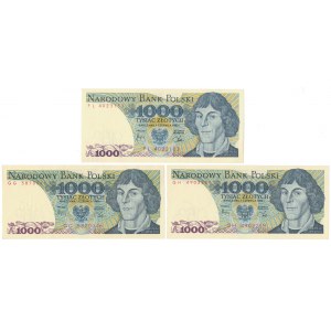 1.000 zł 1982 - FL, GH, GG - zestaw (3szt)