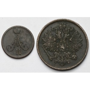 Dienieżka 1861 i 2 kopiejki 1863 BM, Warszawa - zestaw (2szt)