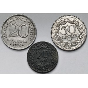 20 fenigów 1918 i 20-50 groszy 1923-1938 - zestaw (3szt)