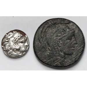 Grecja, Aleksander III Wielki (336-323 p.n.e.) Drachma Subaerat i Pont, Mitradates VI Eupator (120-63 p.n.e.) AE28 - zestaw (2szt)