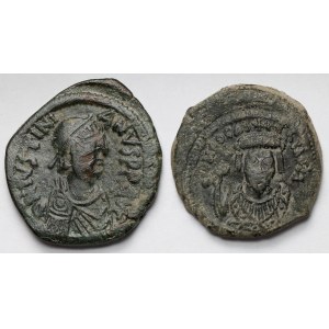 Bizancjum, Justynian I (527-565 n.e.) i Fokas (602-610 n.e.) Follis, Konstantynopol - zestaw (2szt)