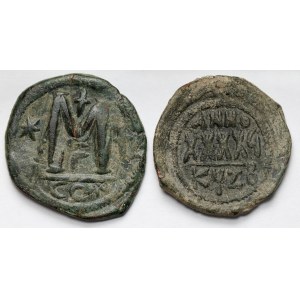 Bizancjum, Justynian I (527-565 n.e.) i Fokas (602-610 n.e.) Follis, Konstantynopol - zestaw (2szt)